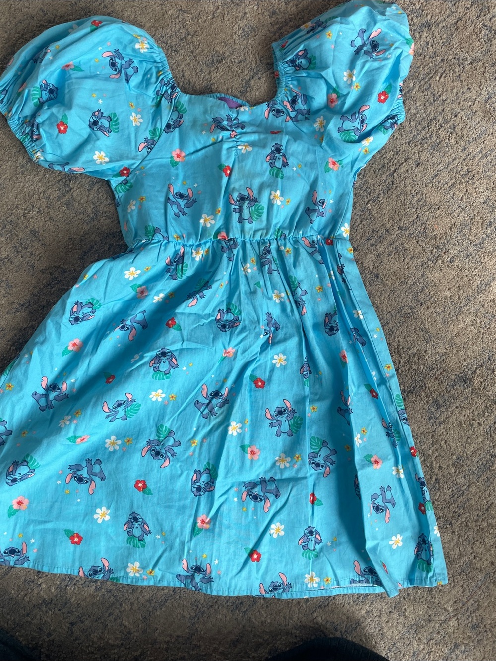 Disney Turquoise Puff-Sleeve Dress with Stitch Print
